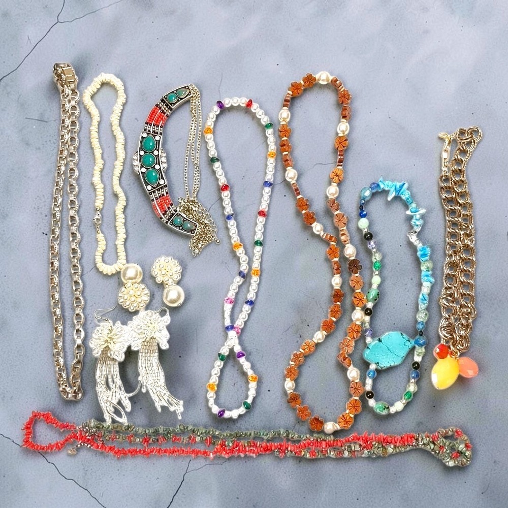 VTG Mixed Lot Boho Statement Jewelry Pearl Beaded Necklaces Earrings 80s 90s HTF